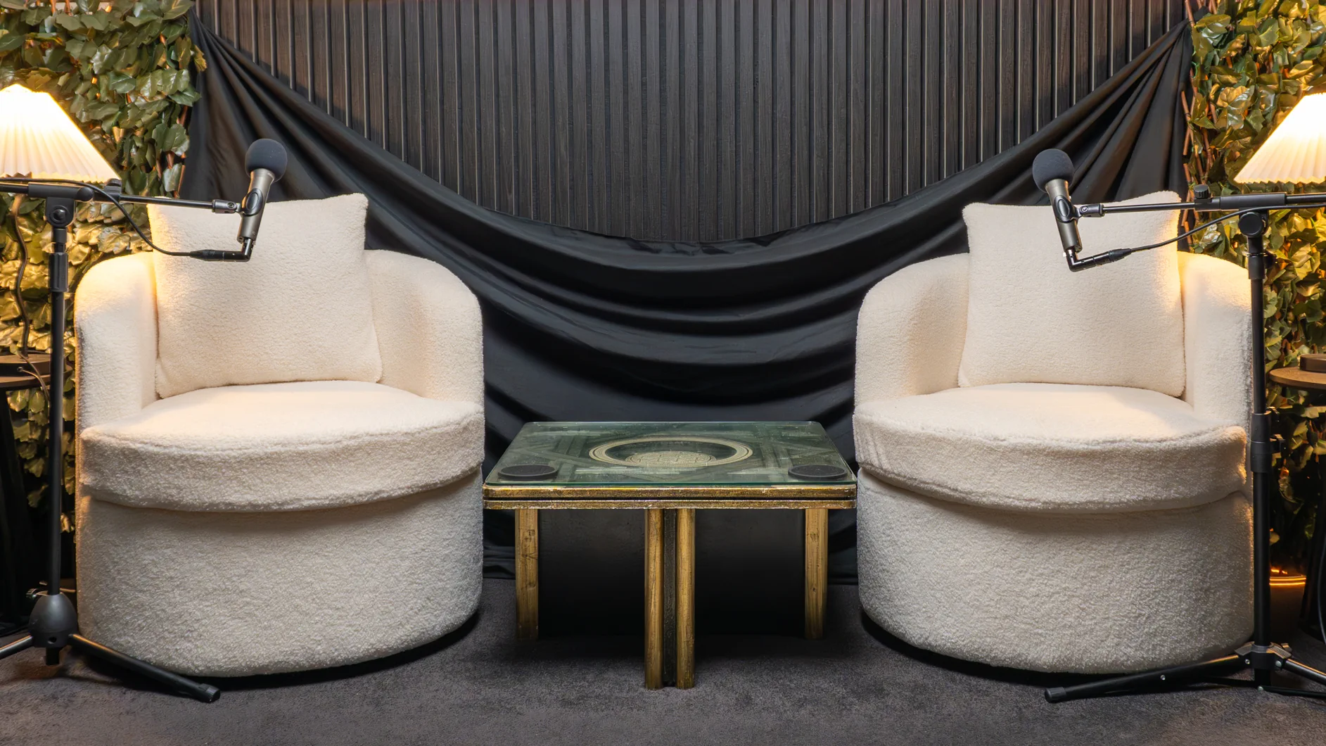 Podcast studio hire Sydney armchair setup at VV Studios