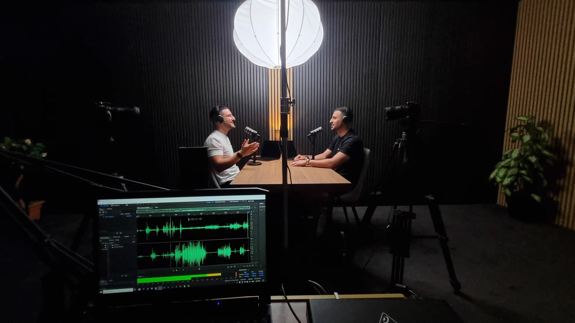 Behind the scenes view of VV Studios podcast studio hire space in Sydney